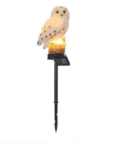 Lampa Solara cu Stick Negru Figurina de Bufnita cu Lumina Alba Calda 44cm