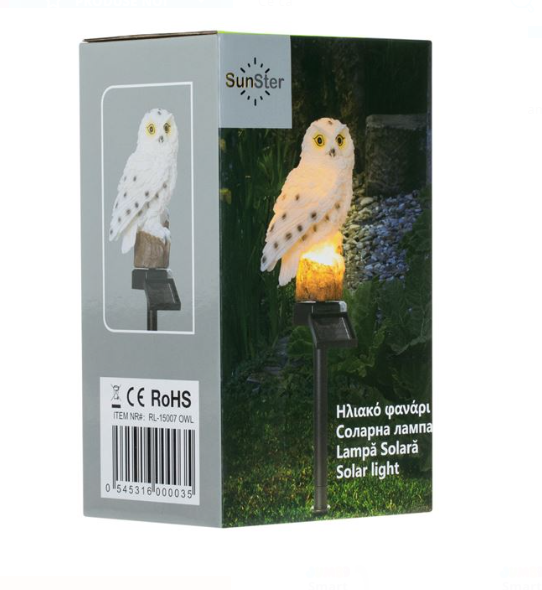 Lampa Solara cu Stick Negru Figurina de Bufnita cu Lumina Alba Calda 44cm