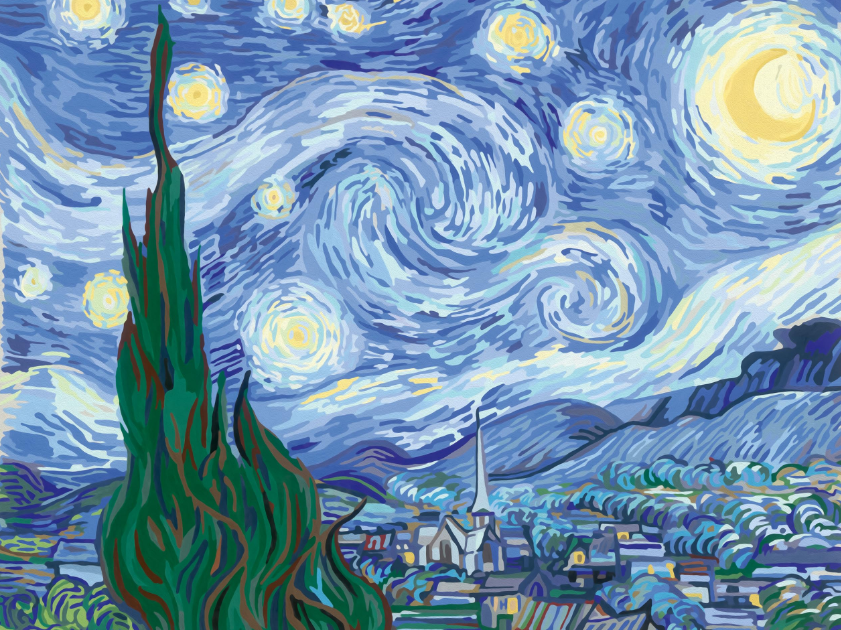Art Set pictura pe numere motiv premium - Starry Night (Van Gogh)