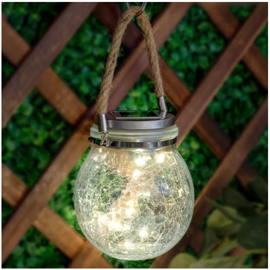 Lampa Solara de Masa in Forma de Borcan cu Efect Spart 10 LED-uri & Maner Ø12cm