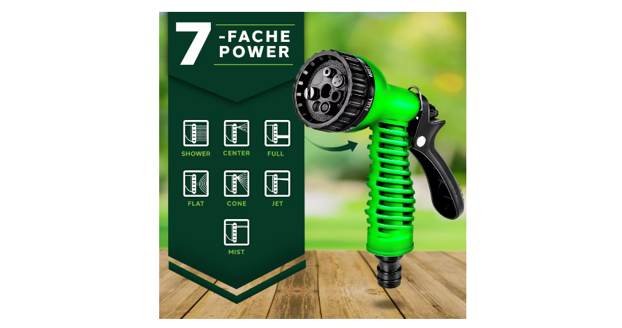 Furtun de udat gradina cu 8 functii, flexibil, extensibil pana la 60 m, cu accesorii incluse, verde