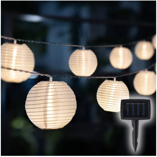 Ghirlanda Solara cu Felinare Textile & Lumina Alba Calda 3.8cm - 10buc