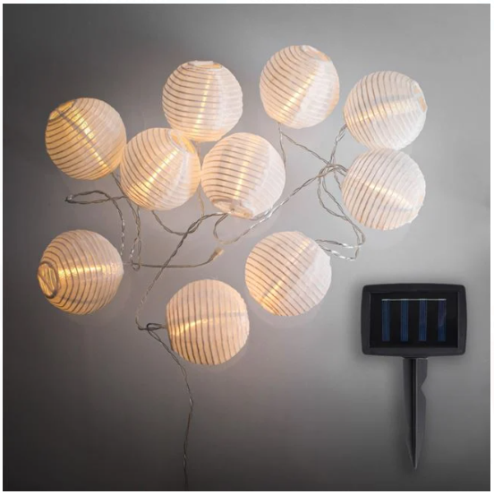 Ghirlanda Solara cu Felinare Textile & Lumina Alba Calda 3.8cm - 10buc