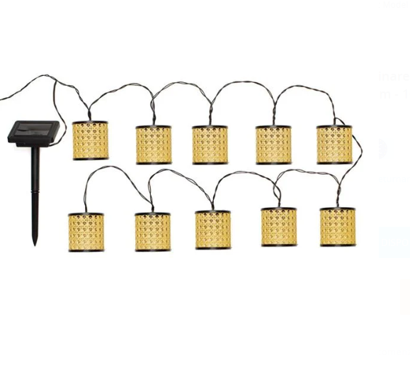 Ghirlanda Solara cu Felinare din Plastic Model Rattan Lumina Alba Calda 3.8cm - 10buc