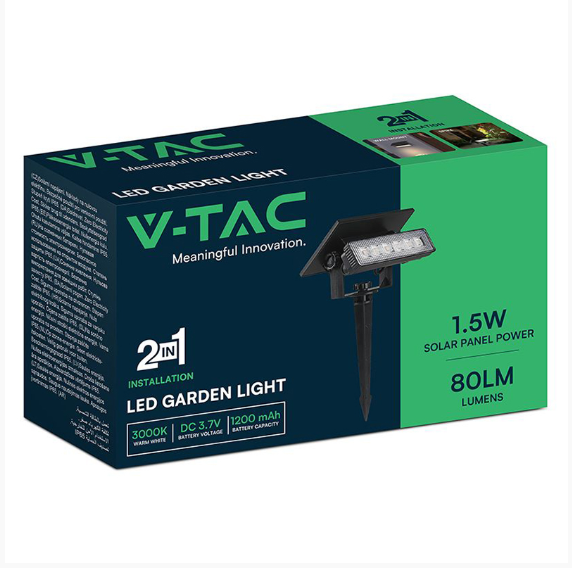 LAMPA LED SOLARA 1.5W 3000K 2IN1 MONTAJ PERETE + TARUS GRADINA IP65