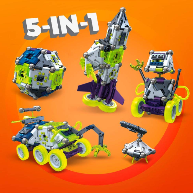 Set de construit cu magneti Vehicul de Explorare 5-in-1 Mag-robot