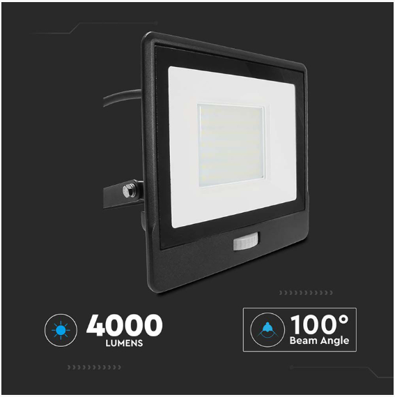 REFLECTOR LED SMD 50W 6400K IP65 CU SENZOR MISCARE - NEGRU