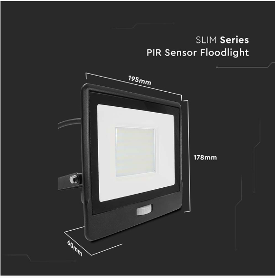 REFLECTOR LED SMD 50W 6400K IP65 CU SENZOR MISCARE - NEGRU