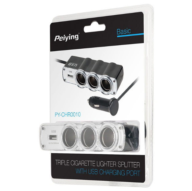 SPLITTER BRICHETA AUTO X3 CU USB SI CABLU PEIYING