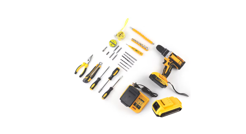 Trusa Bormasina cu Percutie, Autofiletanta, Portabila cu 30 Accesorii, 2 Acumulatori 36V, Cutie Transport Inclusa, Negru-Galben