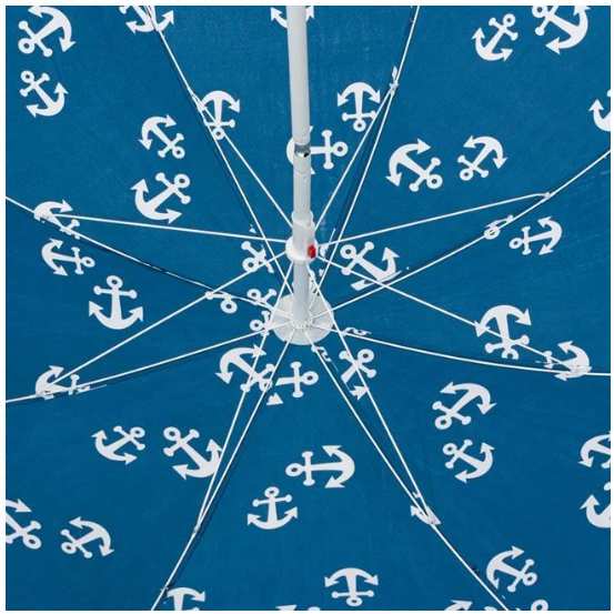 Umbrela de Plaja Flap Bleu cu Ancore Albe 2 Inele Cadru Metalic Ø2m