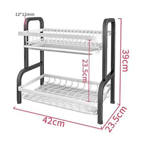 Uscator de vase supraetajat, cu 2 polite din metal, negru