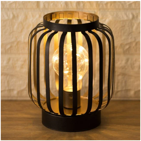 Lampa Metalica Neagra Roz Aurie cu 8 Becuri LED de Masa & Baterii Ø13.5x17cm - Alb Cald