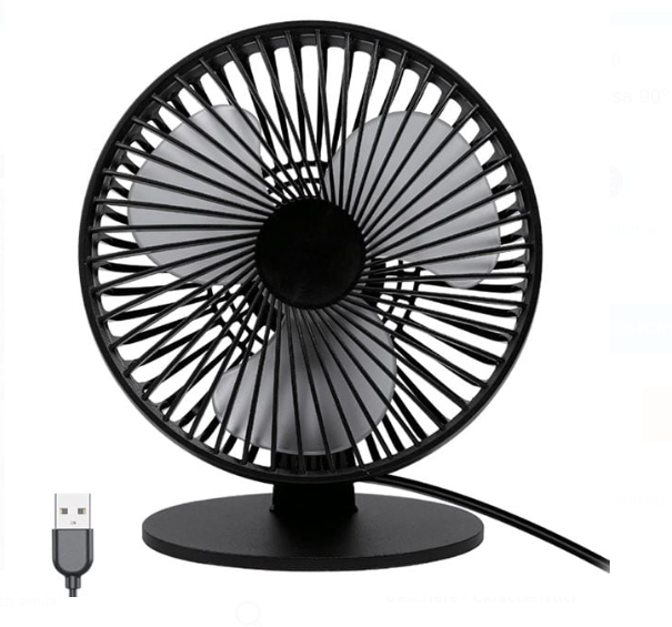 Ventilator Negru de Masa 90º cu USB Ø16.6cm 5W