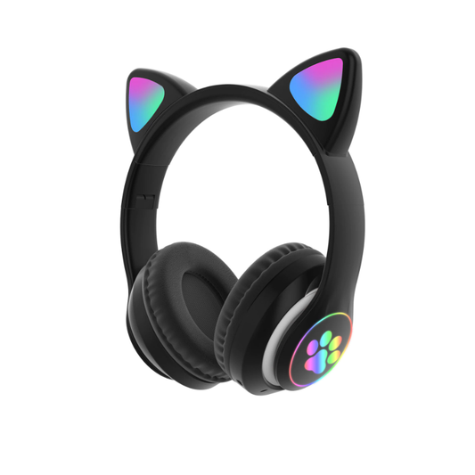 Casti wireless pliabile Stuffix®, urechi de pisica, Bluetooth 5.0, negru