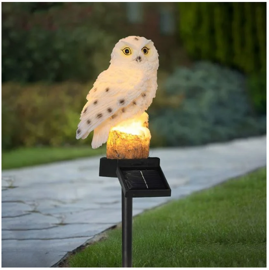 Lampa Solara cu Stick Negru Figurina de Bufnita cu Lumina Alba Calda 44cm