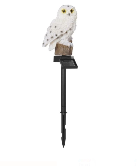 Lampa Solara cu Stick Negru Figurina de Bufnita cu Lumina Alba Calda 44cm