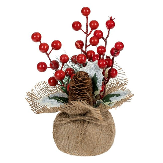 Sac Decorativ cu Iuta si Pomusoare Rosii de Craciun