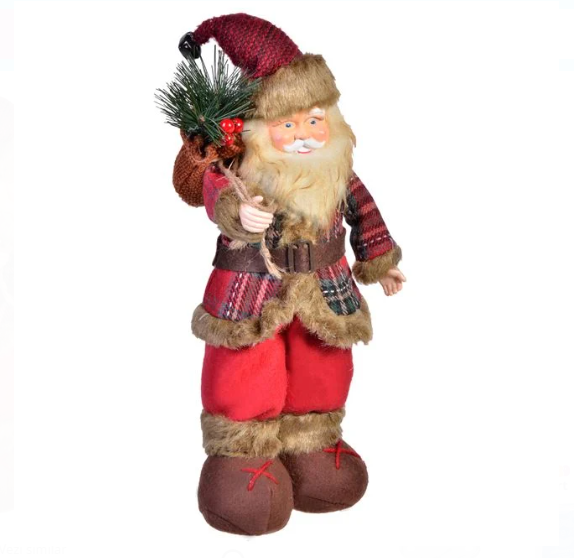 Figurina Decorativa Mos Craciun Sacou cu Carouri 35cm