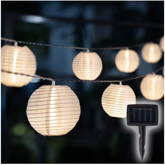 Ghirlanda Solara cu Felinare Textile & Lumina Alba Calda 3.8cm - 10buc