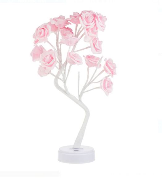 Lampa Copac cu LED Trandafiri Roz USB & 2 Functii de Lumina 48cm