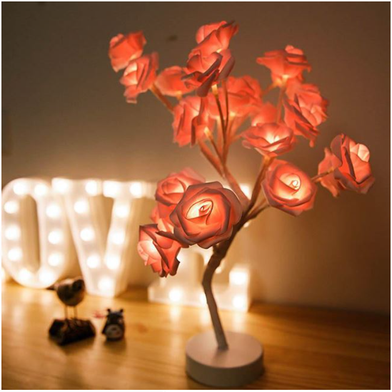 Lampa Copac cu LED Trandafiri Roz USB & 2 Functii de Lumina 48cm