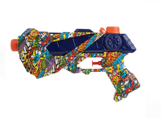 Pistol de Apa din Plastic Albastru cu Model Colorat Graffiti 23cm