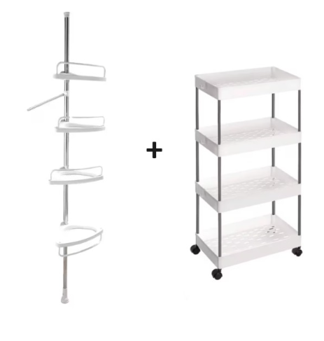 Pachet Promo: Raft organizator + Etajera colt pentru baie si dus, 4 rafturi, inaltime reglabila 100-260cm