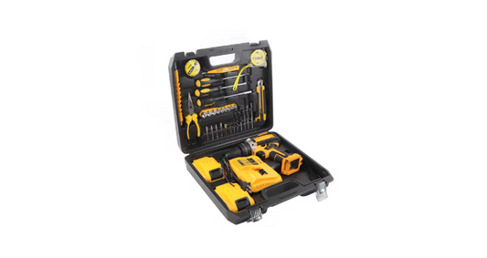 Trusa Bormasina cu Percutie, Autofiletanta, Portabila cu 30 Accesorii, 2 Acumulatori 36V, Cutie Transport Inclusa, Negru-Galben