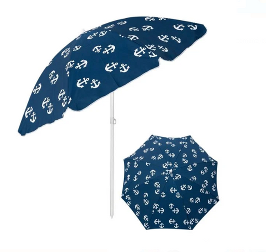 Umbrela de Plaja Flap Bleu cu Ancore Albe 2 Inele Cadru Metalic Ø2m