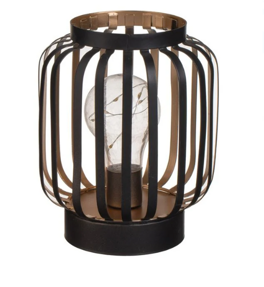 Lampa Metalica Neagra Roz Aurie cu 8 Becuri LED de Masa & Baterii Ø13.5x17cm - Alb Cald